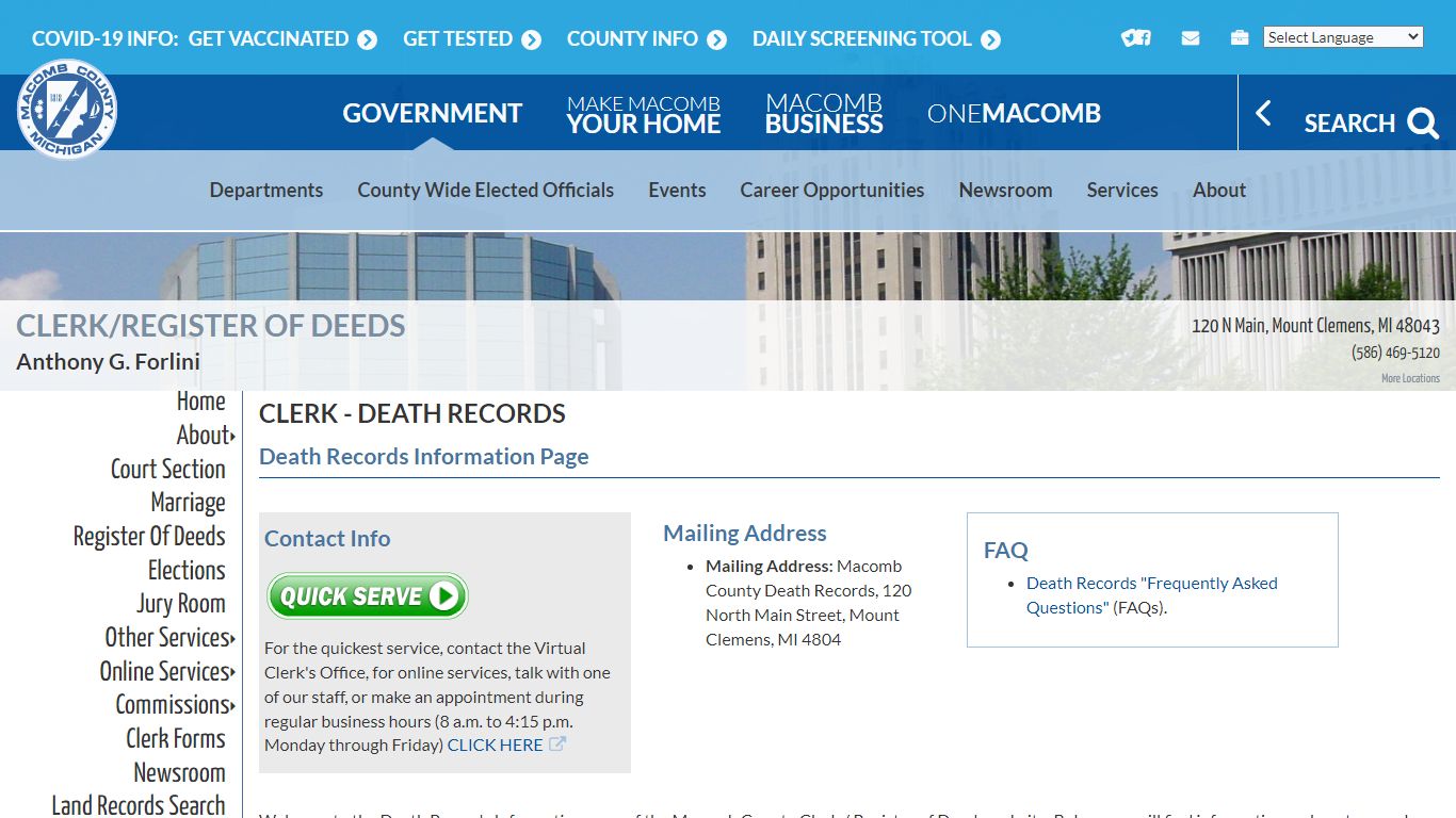 Clerk - Death Records | Macomb County